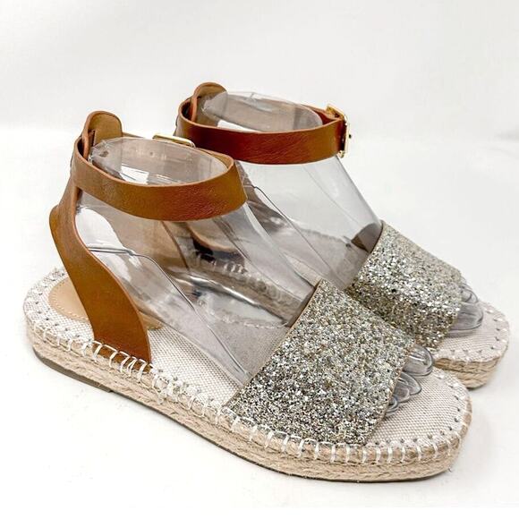 NEW H&M Platform Espadrilles Sparkling Sandals Brown Cream US Size 8 Size 39 - Picture 6 of 11